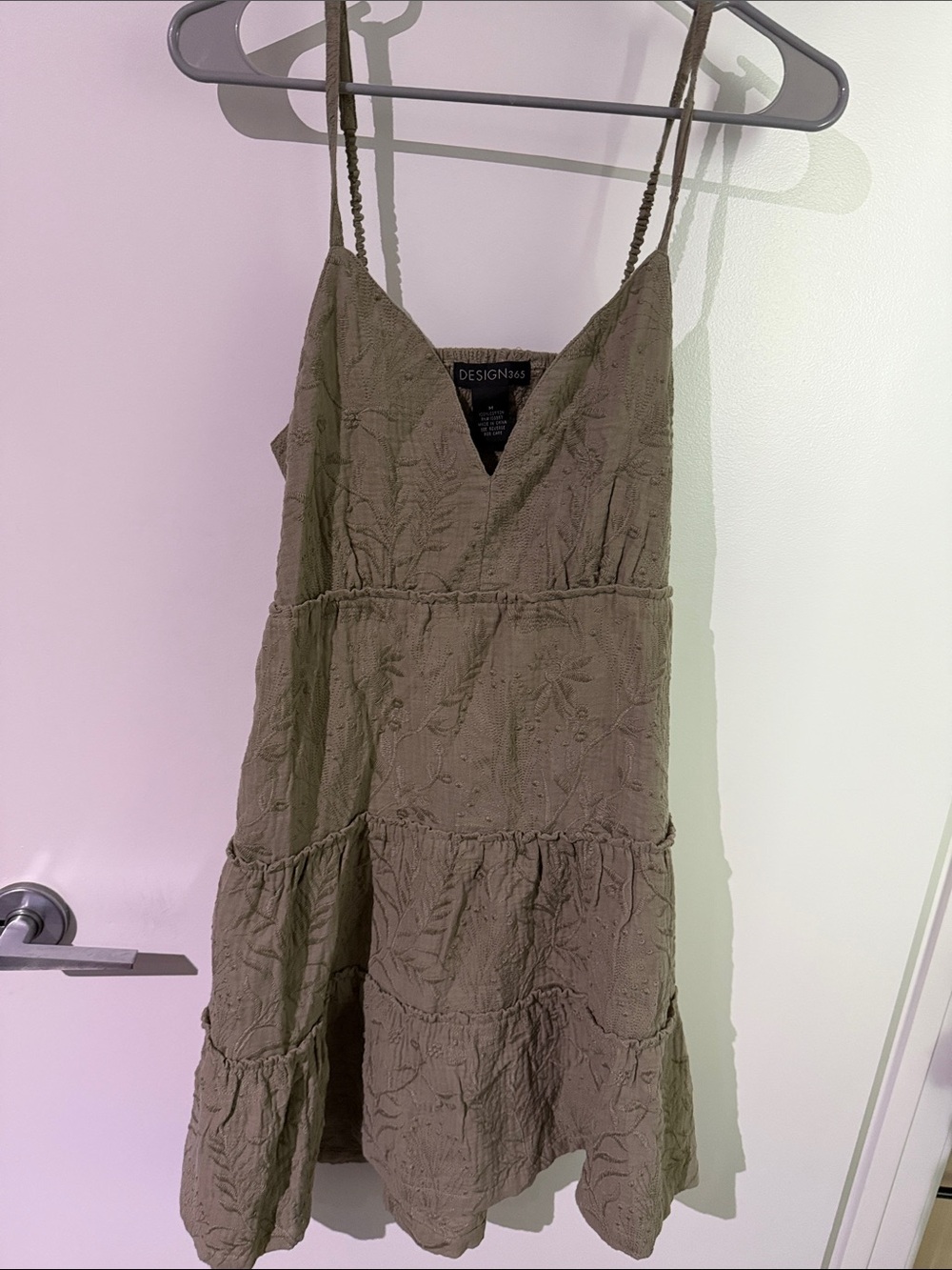 Design365 Olive Green Embroidered Mini Sundress